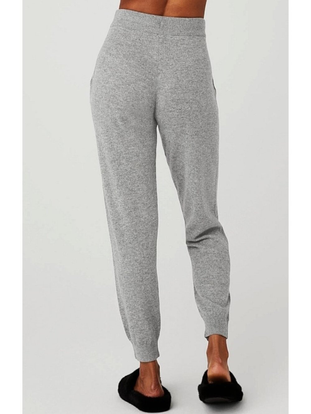 Alo High-Waist Cashmere Jet Set Pants Dove Grey Heather Knit Sweater Joggers XXS - Picture 2 of 8